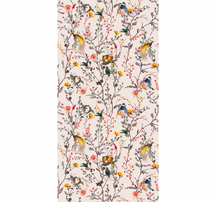 Papel tapiz pájaros patrón beige colorido - TenVinilo