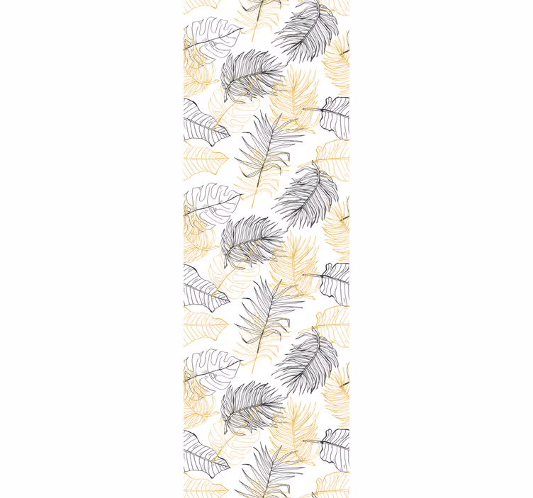 Papel tapiz hojas patrón tropical negro y dorado. - TenVinilo
