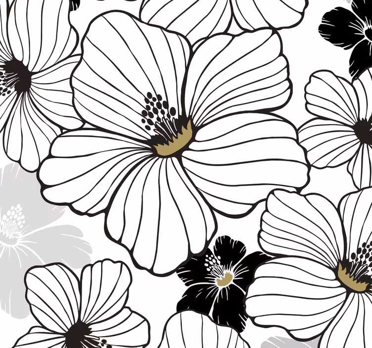 Papel tapiz flores flores en blanco y negro - TenVinilo
