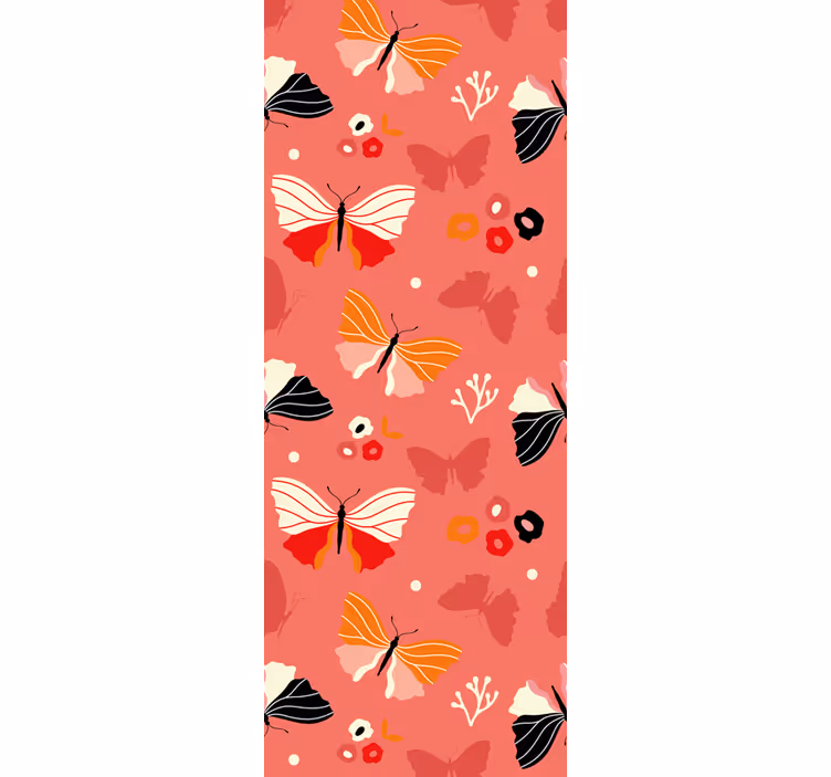 Papel tapiz mariposas patrón colorido rojo - TenVinilo