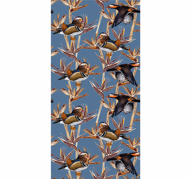 Papel tapiz pájaros motivo colorido con ramas - TenVinilo