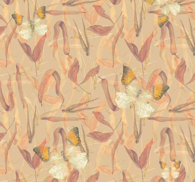 Papel tapiz para sala mariposas y hojas secas - TenVinilo