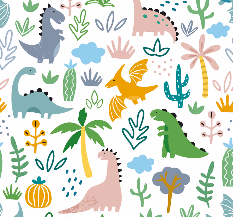 Papel pintado de dinosaurios patrón Jurásico EscandinavoPatrón de - TenVinilo