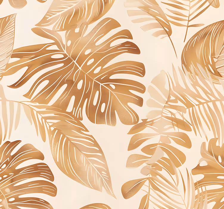 Papel tapiz hojas patrón de hojas grandes beige - TenVinilo