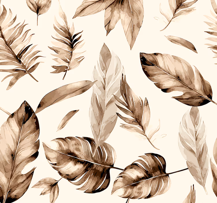Papel tapiz hojas patrón de hojas beige - TenVinilo
