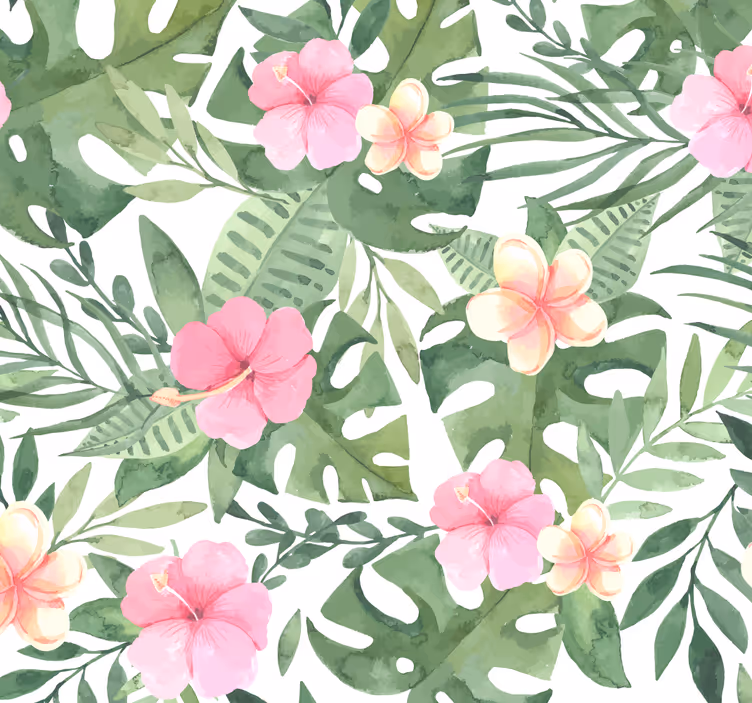 Papel tapiz hojas patrón floral tropical - TenVinilo