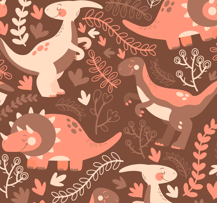 Papel tapiz dinosaurios patrón de dinosaurio juguetón - TenVinilo