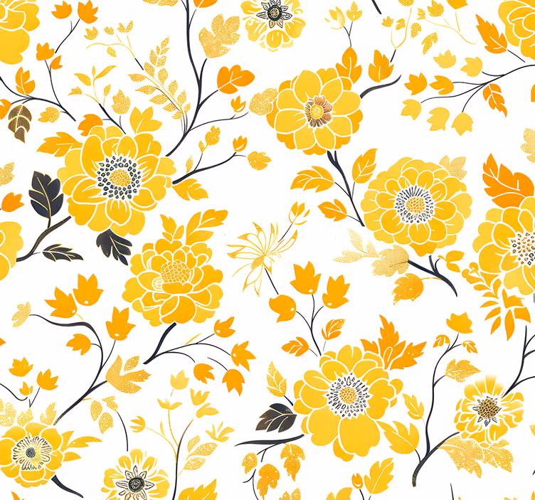 Papel tapiz amarillo estilo japones - TenVinilo