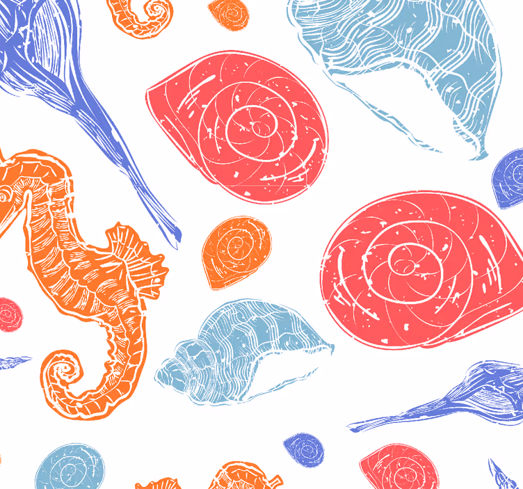 Papel tapiz peces patrón de concha de caballito de mar - TenVinilo