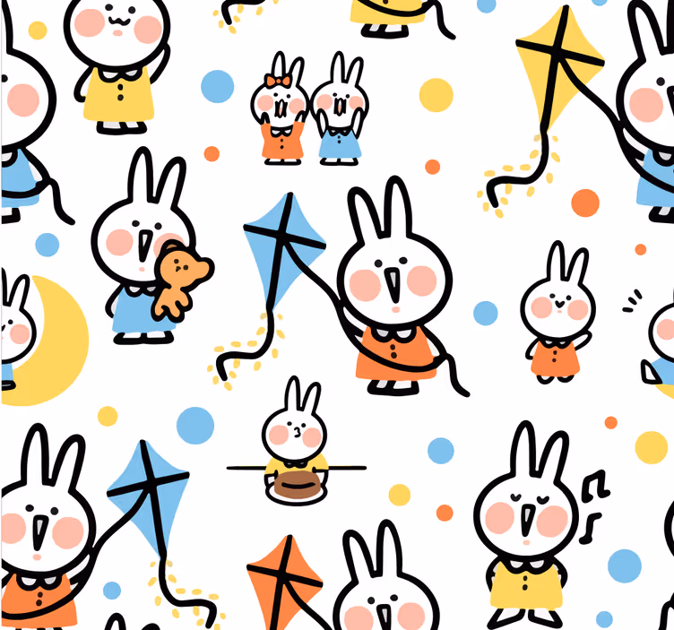 Papel tapiz animales conejitos con cometas - TenVinilo