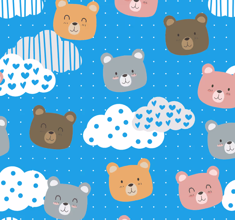 Papel tapiz gatos patrón de paisaje de nubes de oso - TenVinilo