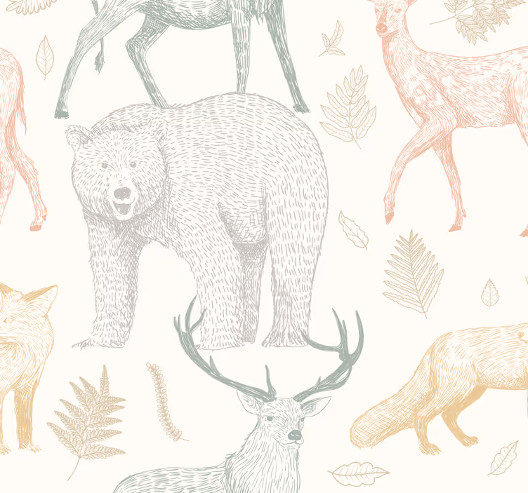 Papel tapiz animales diseño de bosque minimalista - TenVinilo