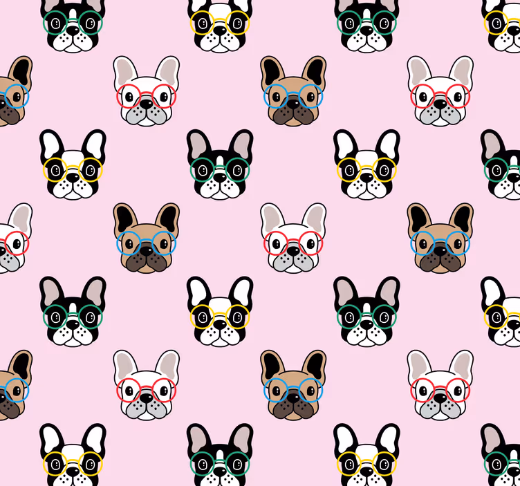 Papel pintado perros Bulldog francés con gafas - TenVinilo