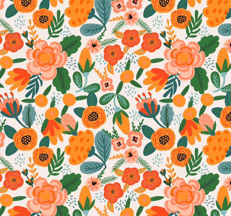 Papel pintado floral Patrón de estilo popular rojo y naranja - TenVinilo