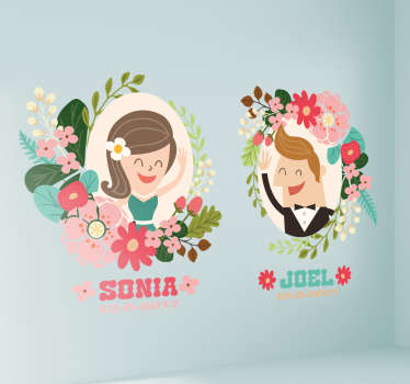 Vinilos personalizables boda dúo cartoon