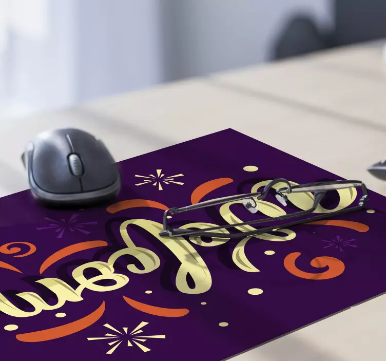 Mouse pad personalizable texto estiloso de bienvenida - TenVinilo