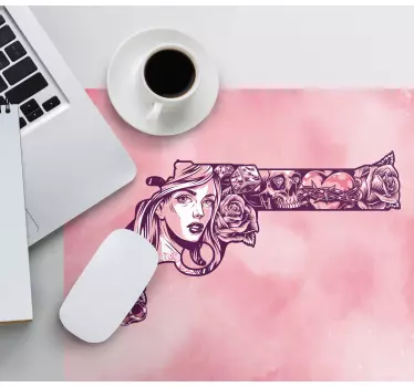Alfombrillas de raton originales Tatuaje de revólver rosa - TenVinilo
