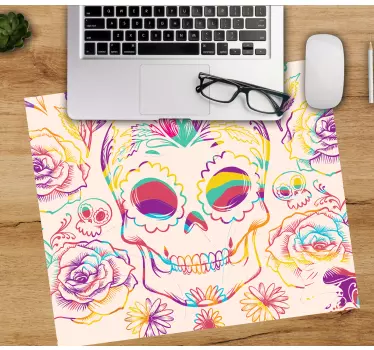 Mouse pad original calavera floral colorida - TenVinilo