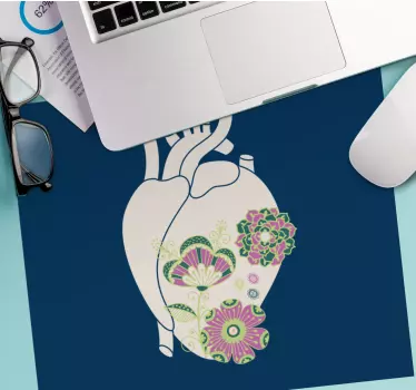 Mouse pad original diseño de corazón floral - TenVinilo