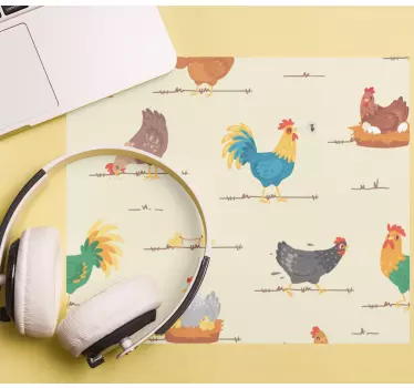 Mouse pad original impresiones de gallinas coloridas - TenVinilo