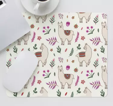 Mouse pad original llamas y patrones florales - TenVinilo