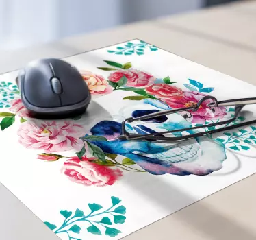 Mouse pad original motivo de calavera floral - TenVinilo
