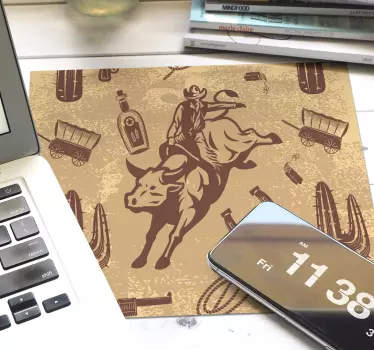 Mouse pad original vaquero montando un toro - TenVinilo
