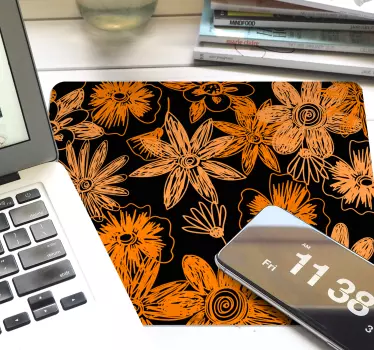 Mouse pad textura patrón floral naranja - TenVinilo
