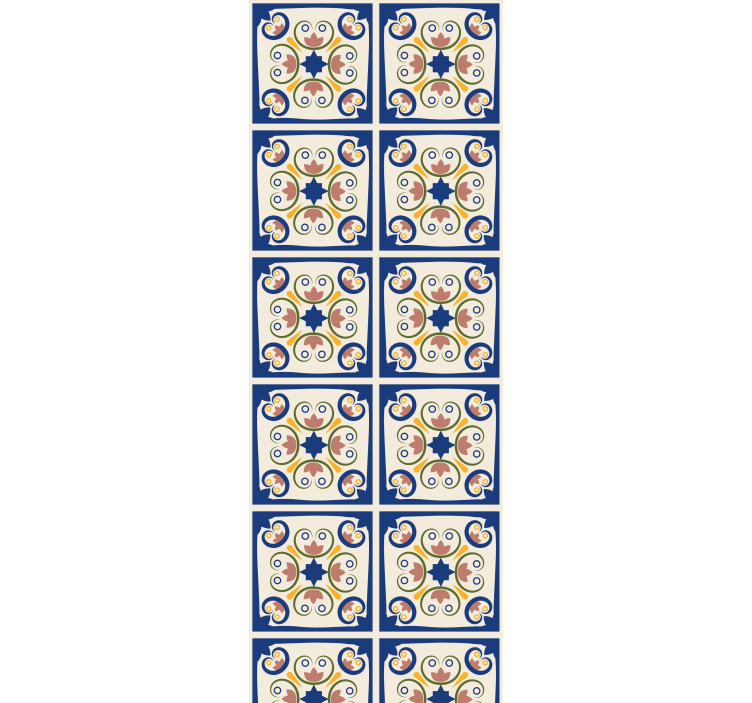 Cortina roller cocina azulejo portugués flores rosas - TenVinilo