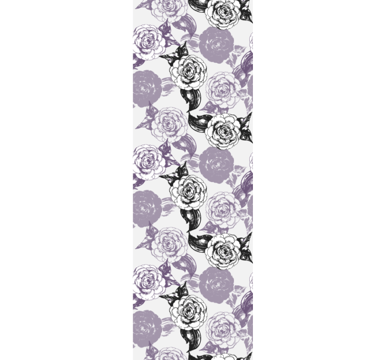 Cortina roller juvenil patrón de flores moradas y negras - TenVinilo