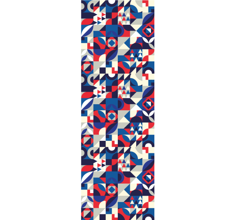 Cortina roller moderno patrón mosaico rojo y azul - TenVinilo