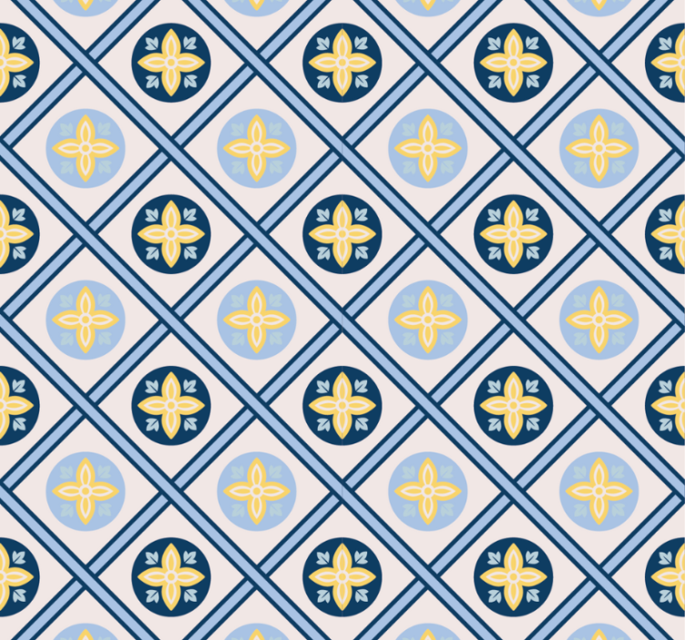 Cortina roller moderno azulejo portugués azul y amarillo - TenVinilo