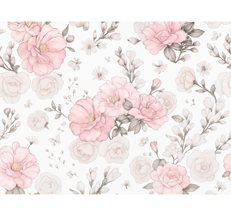Cortina roller rosa diseño floral gris y rosa - TenVinilo