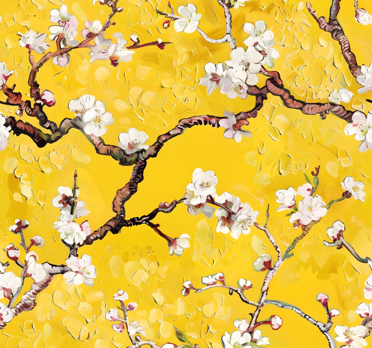 Cortina roller amarilla patrón floral de primavera - TenVinilo