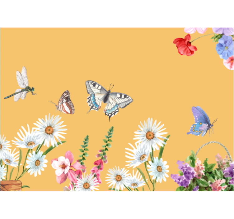 Cortina roller cocina pintura de flores y mariposas - TenVinilo