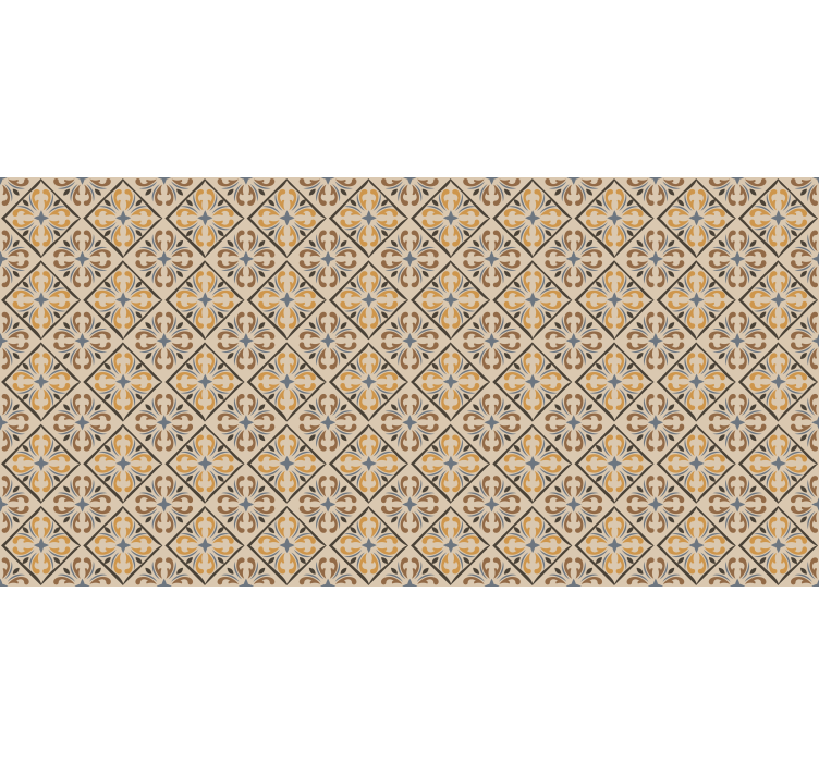 Cortina roller beige con patrón barroco dorado y azul - TenVinilo