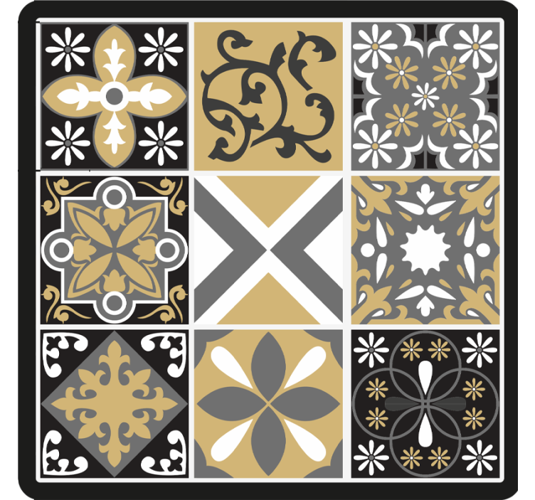 Cortina roller habitación azulejos dorados y plateados - TenVinilo