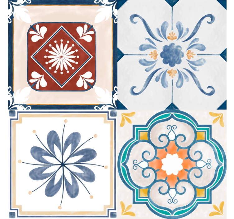 Cortina roller habitación azulejos vintage - TenVinilo