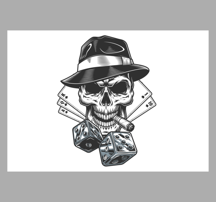 Cortina roller blanca carta con dados y calavera - TenVinilo