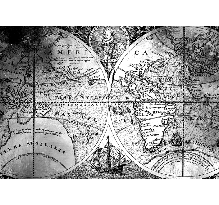 Cortina roller gris mapa mundi en blanco y negro - TenVinilo
