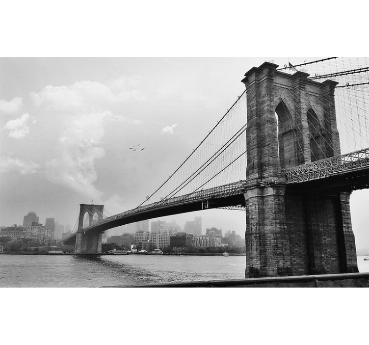 Cortina roller gris mural de sala con puente de nueva york - TenVinilo