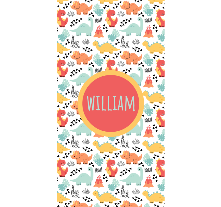 Cortina roller dinosaurios bebés con nombre en círculo - TenVinilo