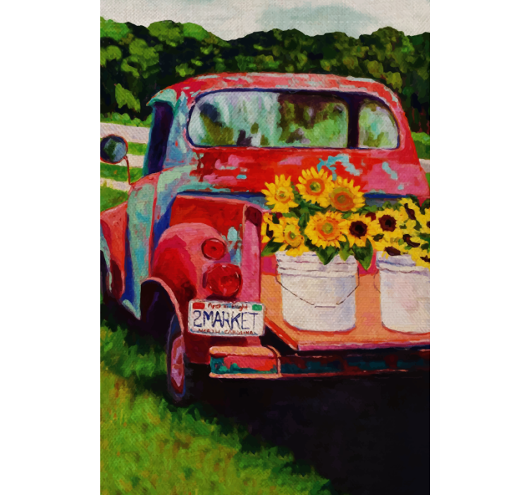 Cortina roller floral ramo de camiones antiguos - TenVinilo