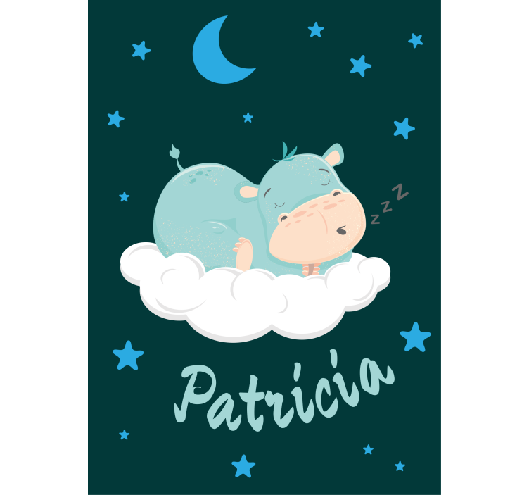 Cortina roller para bebé sueño de hipopótamo con nombre - TenVinilo