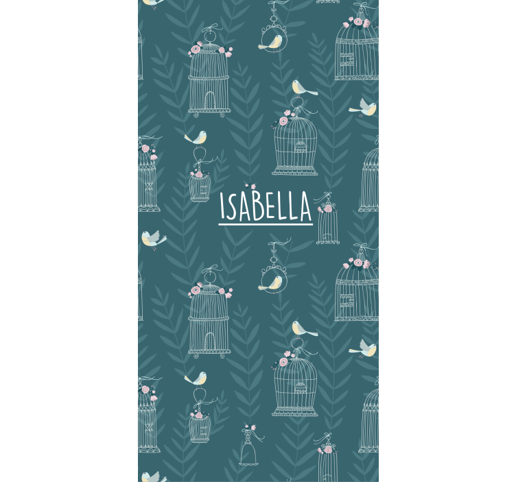 Cortina roller infantil jaulas de pájaros azules con nombre - TenVinilo