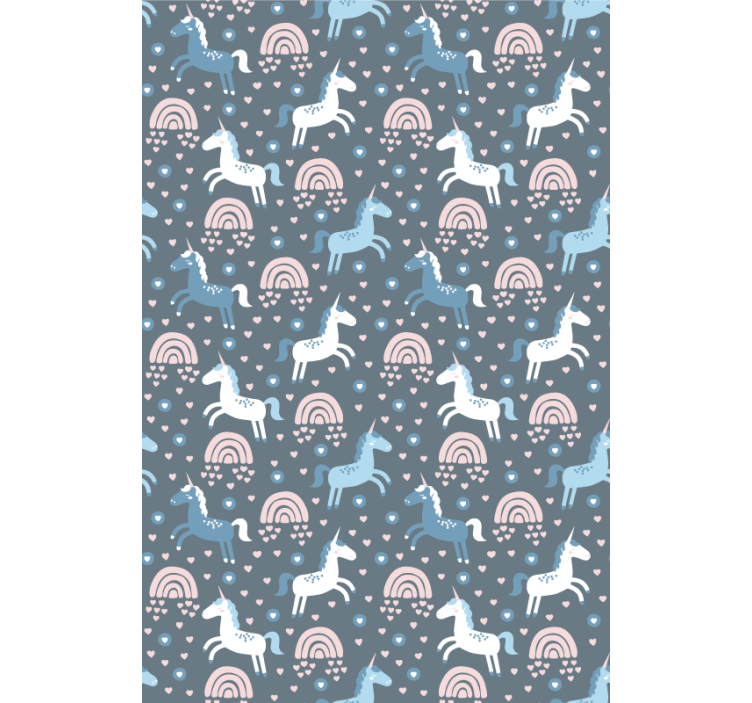 Estor dibujos Arcoiris rosa con unicornios blancos - TenVinilo