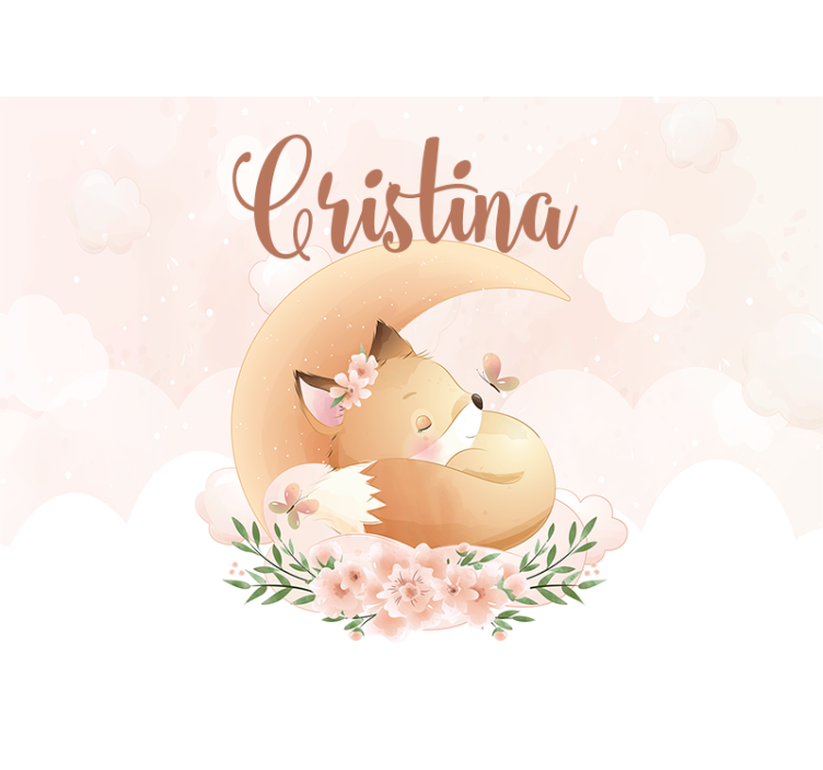 Cortina roller infantil zorro durmiendo en luna con nombre - TenVinilo