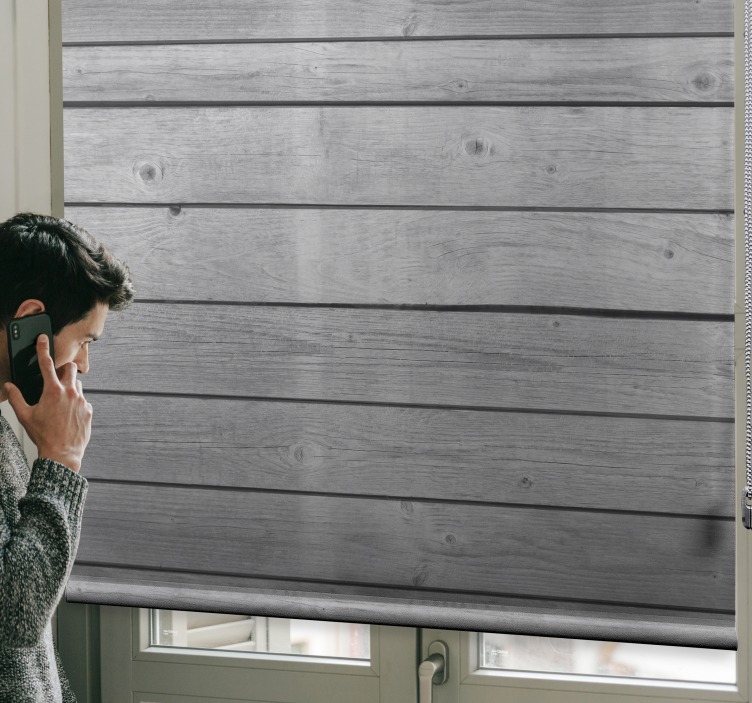 Estor enrollable salón gris estilo rústico madera - TenVinilo