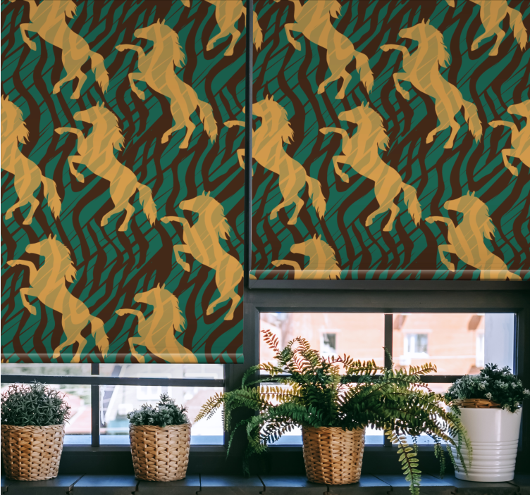 Cortina roller animales caballos dorados al galope - TenVinilo