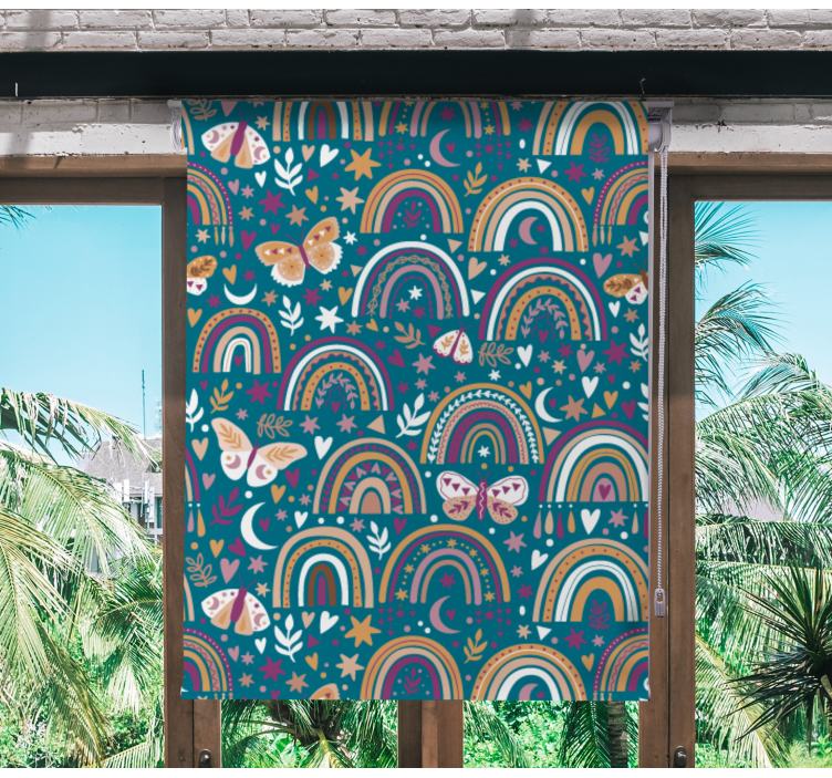 Cortina roller infantil arcoiris y mariposas de colores - TenVinilo